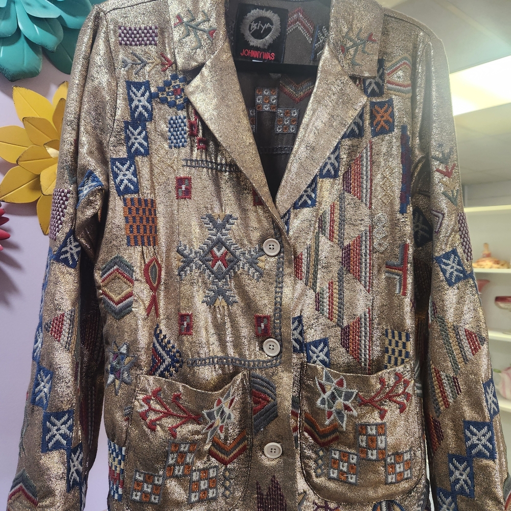 ​✨ Biya Johnny Was Metallic Gold Embroidered Boho Statement Jacket S